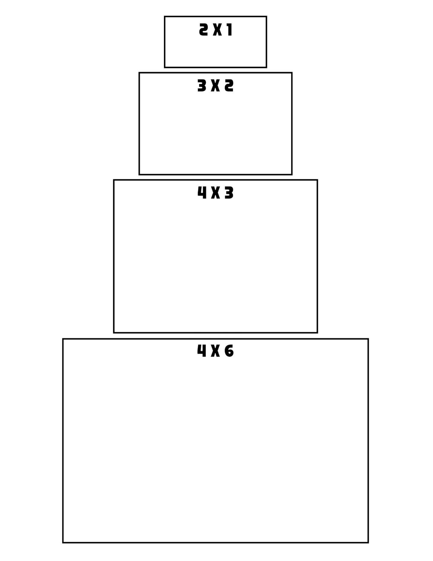 Pyramid of four rectangles with dimensions 1x2, 3x2, 4x3, and 4x6 on a white background.