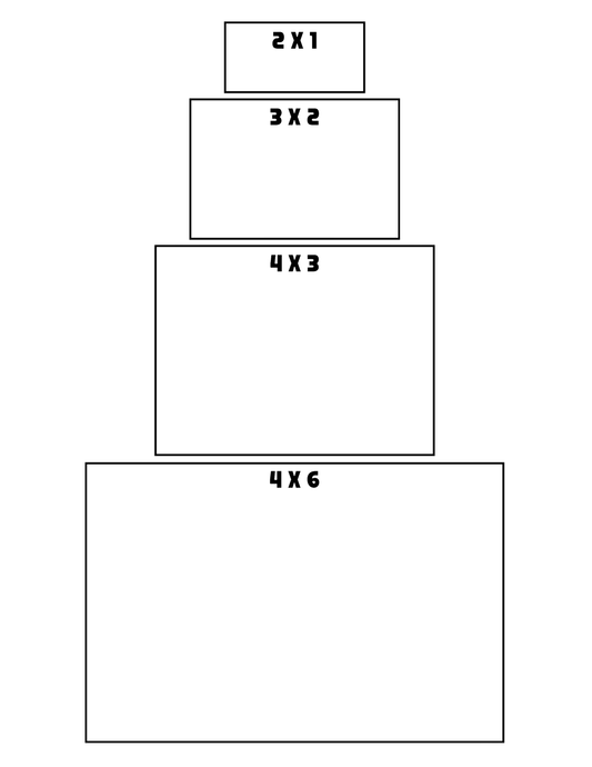 Pyramid of four rectangles with dimensions 1x2, 3x2, 4x3, and 4x6 on a white background.